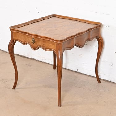 Baker Furniture French Provincial Louis XV Cherry and Burl Wood Tea Table or Occasional Side Table