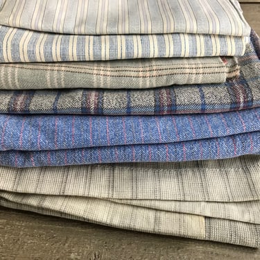 French Shirting Fabric Bundle, Cotton Blends, Pin Stripes, Plaid, Sewing Projects, Quilting, Pillows, French Vintage Textiles, 5 Yards 