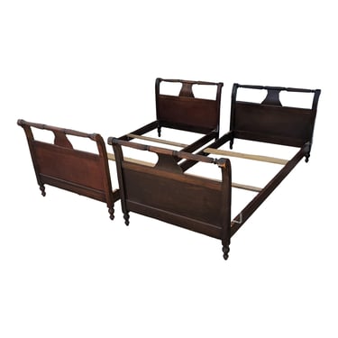 COMING SOON - Vintage Neoclassical Style Mahogany Twin Sleigh Beds - a Pair