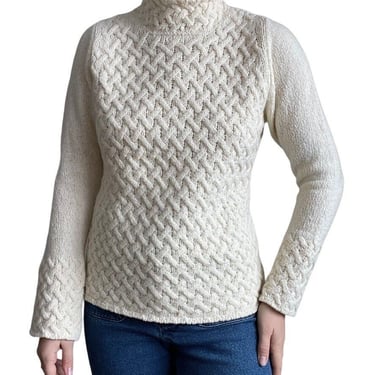 Irelandseye Womens Irish White Wool Cashmere Blend Fisherman Turtleneck Sweater 
