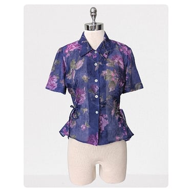 vintage 90's sheer cinch waist blouse (Size: M)