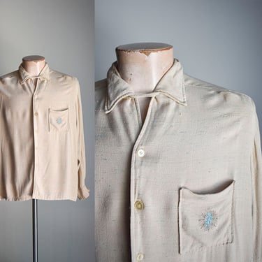 Tan 1940s 1950s Menswear Button Down Shirt 
