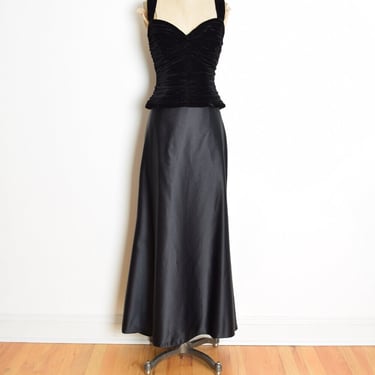 vintage 90s dress TADASHI black velvet satin two piece prom evening gown M clothing 