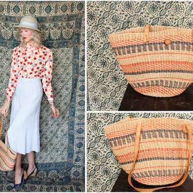 1970s Earthy Striped Woven Summer Bag 
