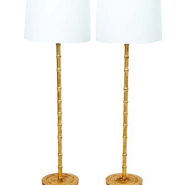 Pair Gilt Faux Bamboo Floor Lamps