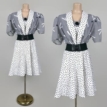 VINTAGE 80s Black & White Polka Dot Sundress and Jacket Set Size 18 by Tradition | 1980s Pin-Up Summer dress Plus Size Volup | VFG 