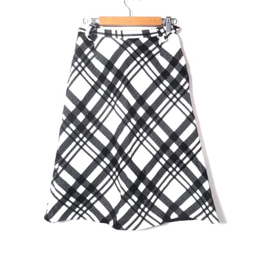 Vintage 70s Plaid Black And White Midi Skirt Size 25 Waist 