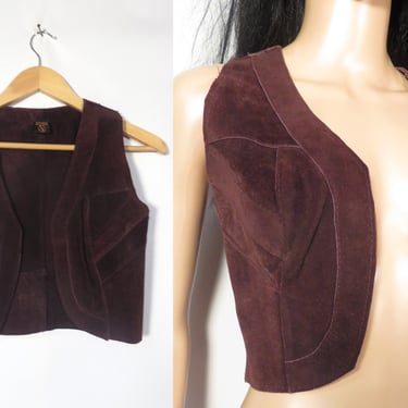 Vintage 70s Brown Suede Cropped Vest Size XS 