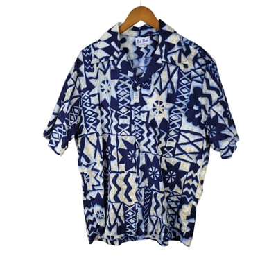 Vintage 60/70s Barkcloth Mens Shirt Size XL 2XL 48 Hawaiian Luau Floral Blue 