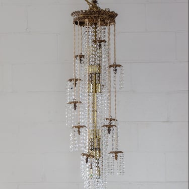 vintage spiral cascade crystal and brass waterfall chandelier