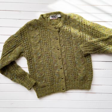 green mohair sweater 90s vintage Forenza olive green wool cardigan 