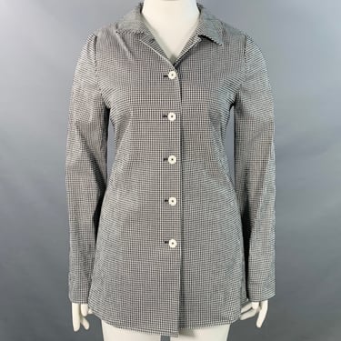NINA MCLEMORE Size 10 Black White Cotton Blend Seersucker Gingham Jacket Blazer