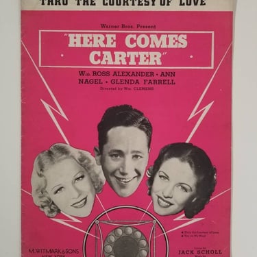 1930s Sheet Music Here Comes Carter - 30s Home Decor 30s Art Print - Vintage Ephemera 