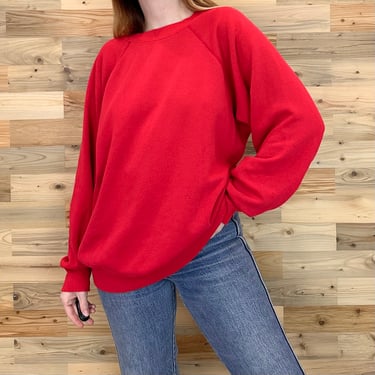 80's Vintage Worn Faded Red Raglan Pullover Sweatshirt 