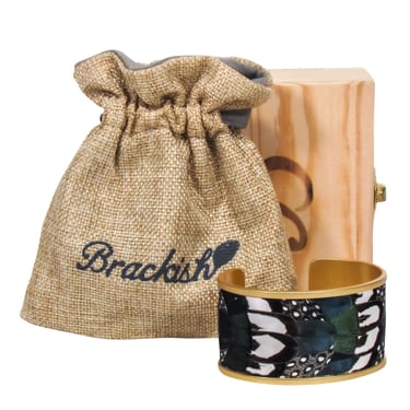 Brackish - Green, Navy, & Gold Feather Cuff Bracelet