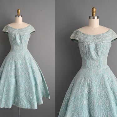 1950s vintage dress | Icy Blue Lace Bridesmaid Dress | XS Small | 