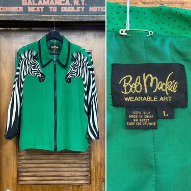 Vintage 1980’s “Bob Mackie” Zebra Pop Art Silk New Wave Jacket, 80’s Zipper Jacket, Vintage Clothing 