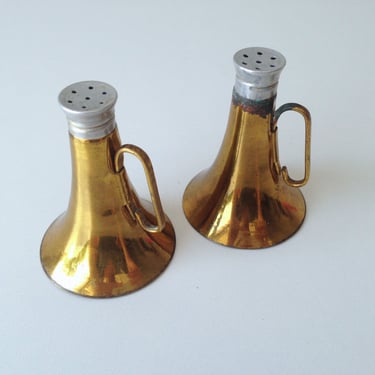 Vintage Brass Horn Salt and Pepper Shakers | Vintage Serving | Vintage Home Decor | Vintage Kitchenware 