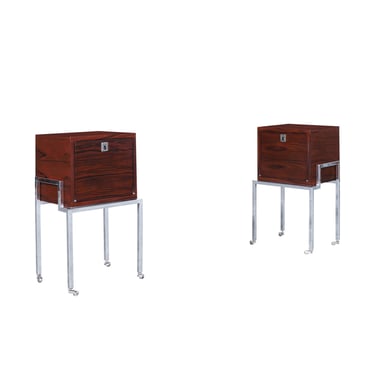 Colombian Rosewood and Chrome End Tables or Nightstands