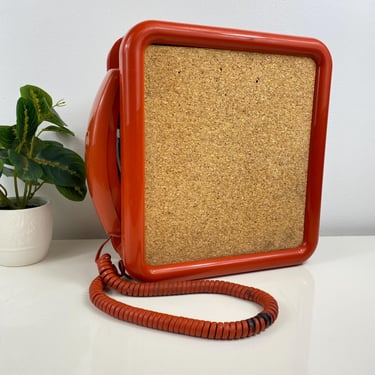 Vintage Western Electric Noteworthy Telephone, 1980s Orange Push Button Wall Phone with Cord Board, Telephone Book Holder, bracket 