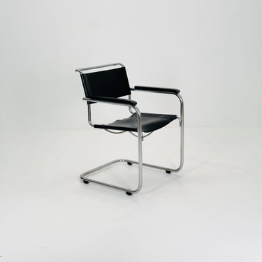 Bauhaus black leather iconic armchair by Mart Stam for Thonet 1980s 