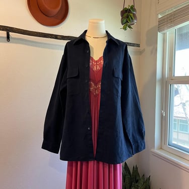 Vintage 90s Blue Sueded Feel Oversized Button Down Shacket Shirt Size XL 