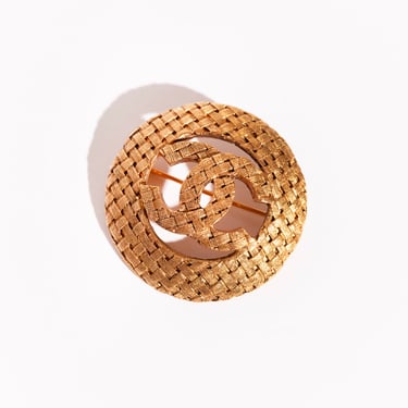 CHANEL 80s Gold Woven Detail Brooch