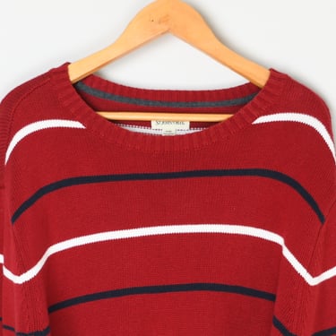 Vintage Y2k Red, White & Navy Striped Sweater - oversized, cotton knit - Men's XL 