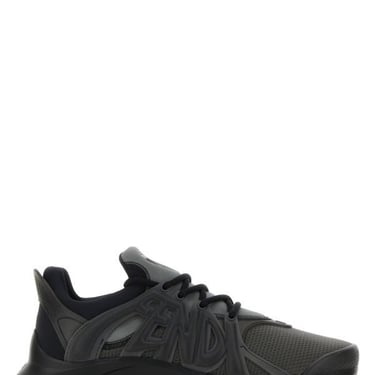Fendi Man Charcoal Mesh And Rubber Tag Sneakers