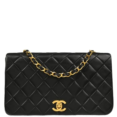 Chanel 1989-1991 Black Lambskin Turnlock Small Full Flap Shoulder Bag