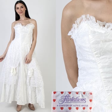Alfred Angelo Flirtations Prom Gown, White Strapless Wedding Dress, Vintage Southern Bell Saloon Costume 