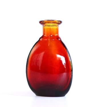 Vintage Amber Red Art Glass Vase - Rounded Pyramid  Small Decorative Vase 4” 