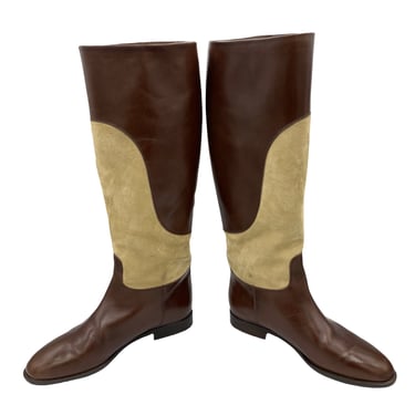 Gucci Brown Leather &amp; Tan Suede Two Tone Riding Boots