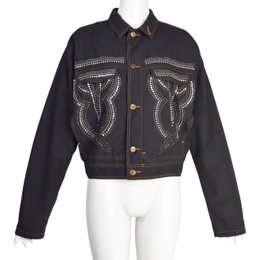 CLOSED by Marithe + Francois Girbaud Vintage 1980s Original Studded Oversized Dark Denim Jacket
