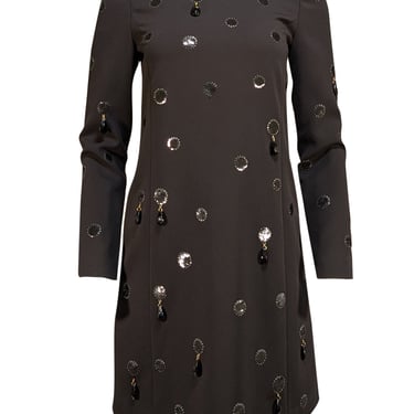 Tory Burch - Black Crepe Dress w/ Embellished Sequined Pattern Sz 2