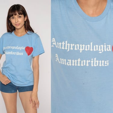 Anthropology Lover Shirt 80s Latin Anthropologia Amantoribus Graphic Tshirt Vintage Retro T Shirt Single Stitch Baby Blue Medium 