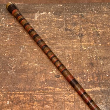 Antique Stacked Leather Cane with Tiger Stripe Handle - 1800s - Rare 19th Century Walking Stick - Weapon Artifact - Unusual Folk Art Design 