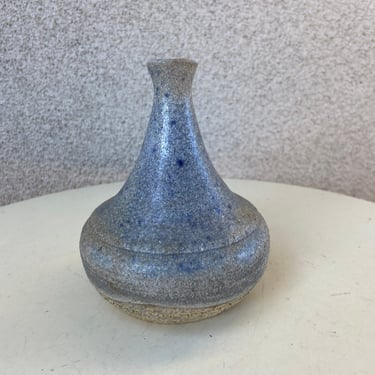 SALE Vintage mini pottery stoneware weed pot vase light blue beige signed size 5.5” x 4” 