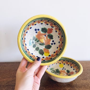 Vintage Mexican Glazed Terracotta Bowls - Set of 2 