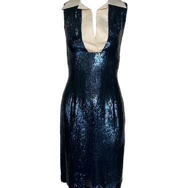 Bill Blass 1980's Navy Blue Sequin Sailor Cocktail Dress