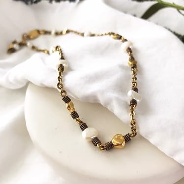 Vintage Nine West Gold & Pearl Choker Necklace 