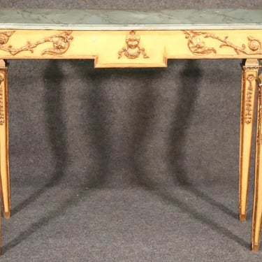 Faux Marble Paint Decorated French Regency Console Table in Creme Paint and Gilt