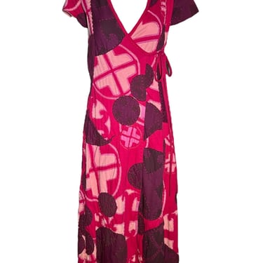 Project Alabama 2000s Magenta Hand Crafted Patchwork Geometric Design Wrap Dress