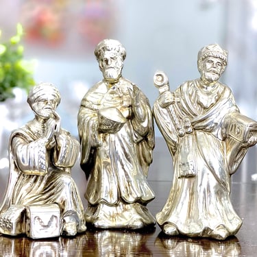 VINTAGE: 3pcs - Silver Ceramic Three Wisemen Figurines - Three Kings Figurines - Manger - Nativity Figurines - Nativity Replacement - SKU 