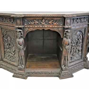 Antique Credenza, Renaissance, Heavily Carved Oak, Knights of Armour, 18/ 19th C