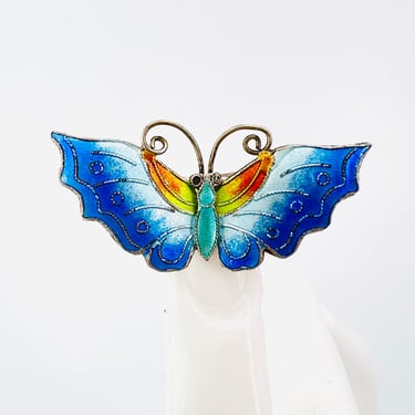 Enameled Butterfly Sterling Pin Brooch 