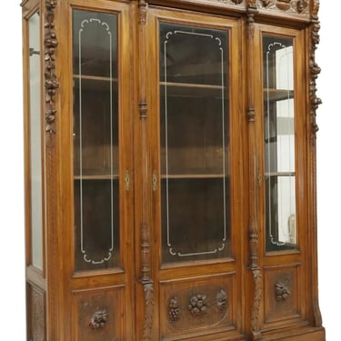 Antique Bookcase, Italian Neoclassical Style, Figural, Carved Walnut, 1800s!!