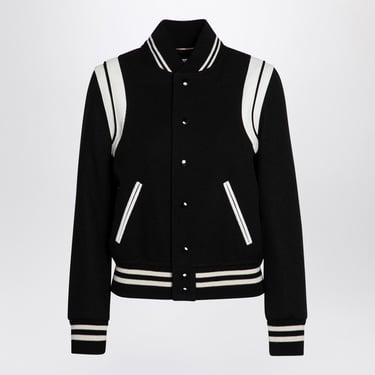 Saint Laurent Black/White Wool Bomber Jacket Women