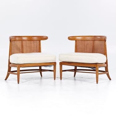 John Lubberts and Lambert Mulder for Tomlinson Mid Century Cane and Walnut Slipper Chairs - Pair - mcm 