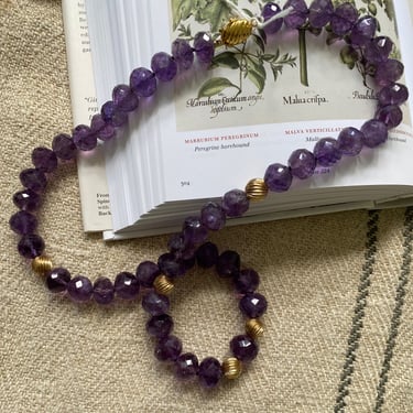 Vintage Real Amethyst and Gold-tone Bead Necklace 